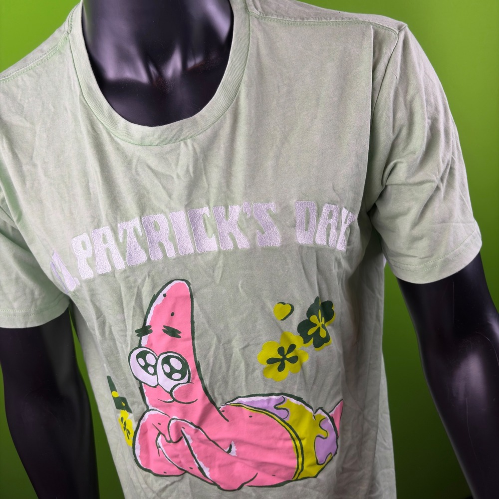 SpongeBob Patrick Star Mens XL St‎ Patricks Day Mineral Wash T-Shirt Green NWOT